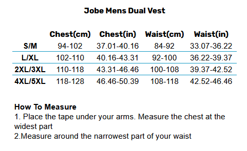 2025 Jobe Mens Dual Vest 0 Tabla de Tallas